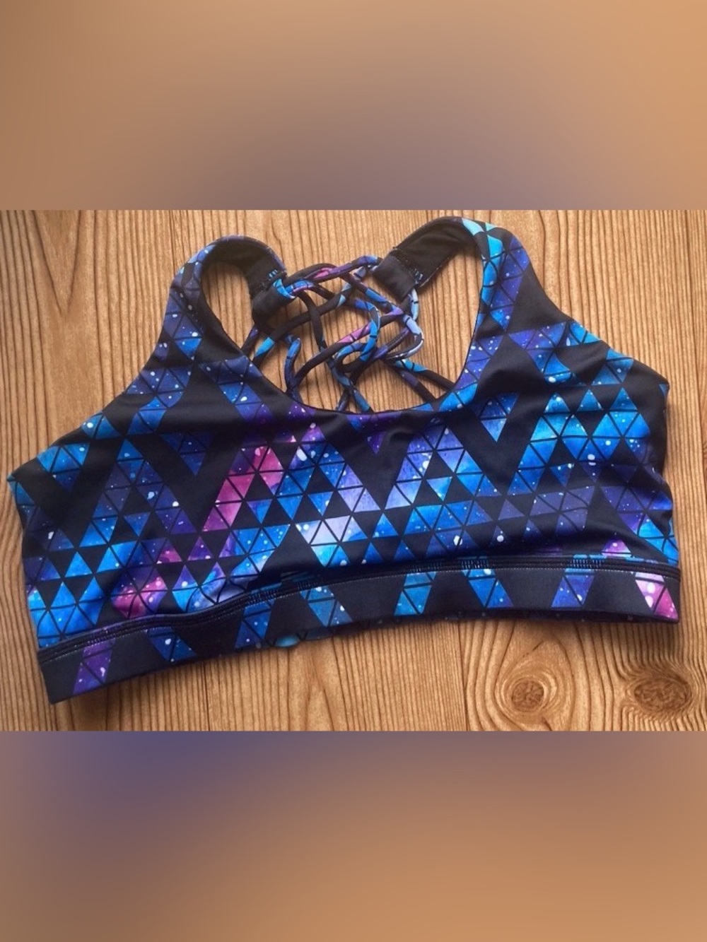 Constantly Varied Gear CVG Sports Bra Size Large Triangle Galaxy Hipster Gym
